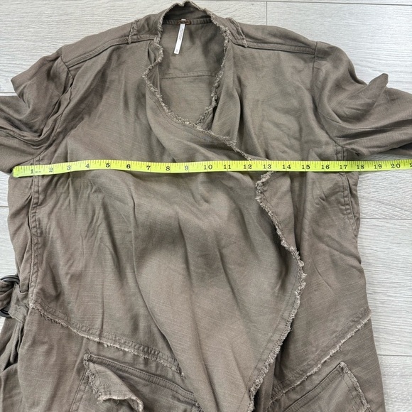 Free People Tan Waterfall Open Front Linen Buckle Raw Femme Jacket - Picture 10 of 11